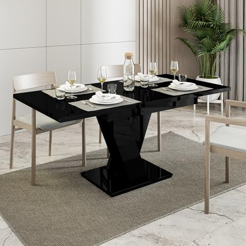PROROOM FURNITURE MALVI Ausziehbarer Esszimmertisch 120-160x80 cm Moderner Rechteckiger Küchentisch Schwarz Hochglanz
