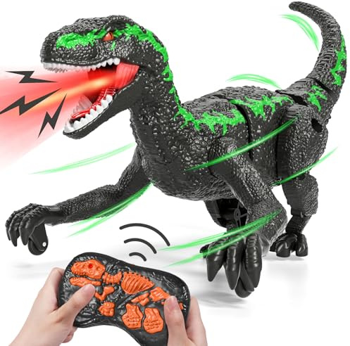 Bennol Ferngesteuertes Dinosaurier-Spielzeug für Kinder von 3–5, 5–7, One-Key-Demo-Simulator, Jurassic Velociraptor, Dino-Spielzeug für Kinder, Jungen mit Licht und Geräuschen, Dinosaurier-Spielzeug