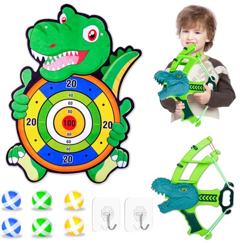 70cm Dartscheibe Kinder, Dinosaurier Spielzeug ab 3 Jahre Mit 12 klebrigen Bällen, Wurfspiel Kinder Schießspielzeug Drinnen und Draußen, Geburtstags Geschenke für Kinder 3-12