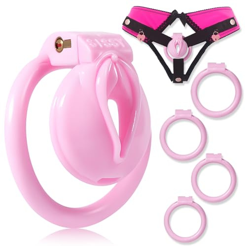 Crysore Herzförmige Chastity Panties mit Rosa Sissy Chastity Cage Anti-Off Keuschheitsgürtel in 2 Größen Erwachsene Sexspielzeug für Männer Penis Training (M,Pink+Sissy Cage)