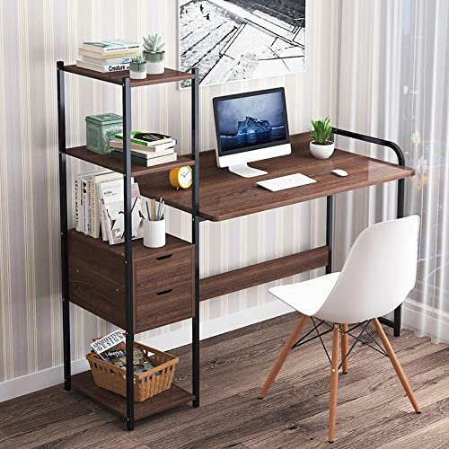 WLCNYL Computertisch 48 mit Schublade und Ablageflächen, moderner Schreib- und Arbeitstisch, PC-Schreibtisch für das Home-Office, Eiche