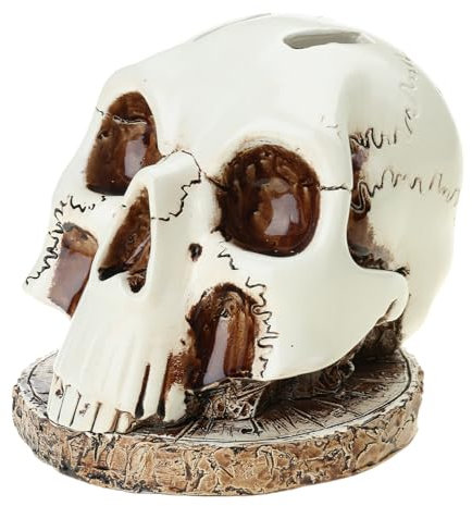 QUEENYARD Totenkopf-Skulptur aus Kunstharz, Messer-Halter, Halloween-Dekoration, Totenkopf-Knochen, Tischdekoration, saisonale Hausdekoration