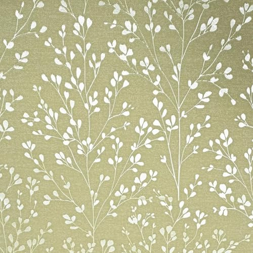 SOPHIE LAURENCE Olive Green Metallic Floral Textured Vinyl Wallpaper | Paste The Wall Washable Strippable for Living Room, Bedroom, Office, Straight Match Slightly Imperfect (Full Roll)