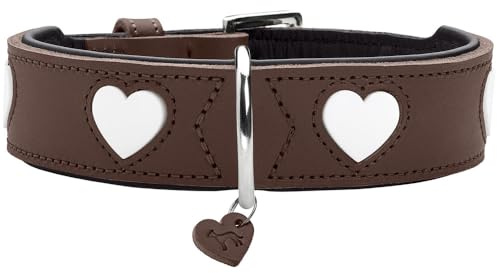Hunter Love Hundehalsband | weiches, Robustes Rindsleder, einzeln eingenähte Herzen, handgefertigt, Made in Germany, Farbe: Braun/Schwarz, Größe: 50