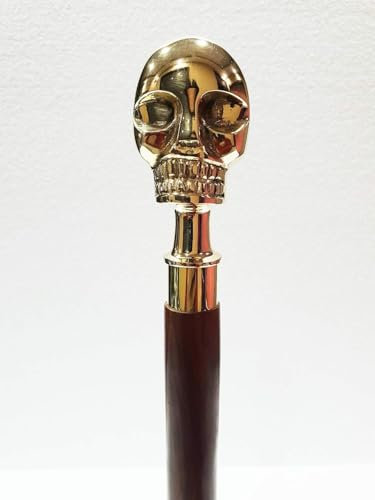 Handgefertigter Gehstock mit glänzendem Totenkopf-Griff, viktorianisches Designer-Skelett,