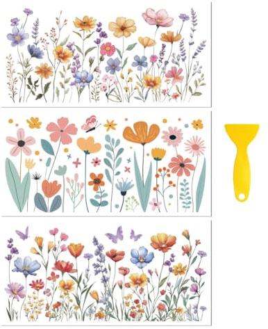 Peacoblue 3 pz Strofinare Su Adesivi Trasferimenti per Mobili Decorativi 6X12 Arbusti di fiori selvatici Decalcomanie per Mobili Artigianali Per Legno Armadio Porta Muro Cassettiera Tavolo Sedia
