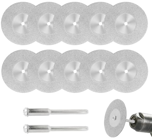 Dremel Cutting Discs Metal 10pcs 40mm With 2 Mandrels, Diamond Cutting Discs Glass Tile Cutting Disc For Angle Grinder Blades Mini Disc Rotary Tool Accessories Kit For Wood Metal Cutting