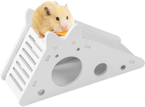 Wooden Hamster House, Hamster Hideout Hut Habitats Decor with Ladder and Ramp Detachable Small Animal Play Toys Dwarf Hamsters cage accessories for Small Pets Rat Mice Gerbils All Season