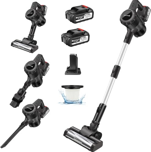 Aspirateur sans fil avec 2 Batteries, 2 Vitesses, 140W/15KPA Aspirateur Balai sans fil, aspirateur à main, aspirateur sans fil, Aspirateur Vertical Filtre HEPA pour Les Poils d'animaux/Tapis/Sols Durs