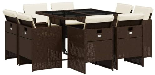vidaXL Matgrupp för trädgården med dynor 9 delar konstrotting brun, matgrupp för trädgården, matbord och stolar, uteplatsbord och stolar