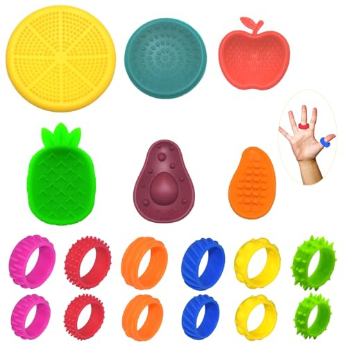 SHENSAIGO Sensorik Spielzeug Set, 12 Stück Sensory Rings, 6 Stück Sensory Stones, Sensorisches Fidget Toys Kinder und Erwachsene, Silikon Anti Stress Spielzeug für Autismus Adhs Anxiety
