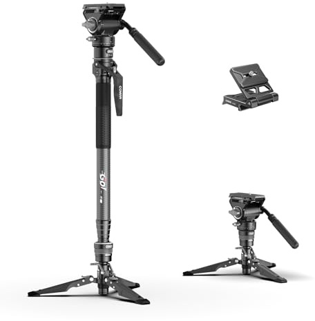 COMAN Monopode de Levage en Fibre de Carbone en Un clic, Monopode pour Appareil Photo de 175 cm, trépied de Voyage léger avec Plaque de dégagement Rapide Charge Maximale 10 kg