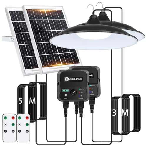 Aigostar Solar-hängeleuchte mit bewegungsmelder,2 Stück,8 m Kabel,Solarlampen für außen hängend mit Fernbedienung,6000 mAh,Große Batteriekapazität,IP65 wasserdicht Solarlampe für Innen,Garten,Camping