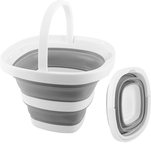 Folding Bucket 5L, Collapsible Bucket Silicone Portable Cleaning Buckets, Space-saving Mop Water Buckets with Handle for Cleaning Laundry Gardening Outdoor Camping Beach Sand Playing