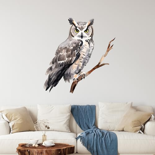 GRAZDesign Eulen Wandaufkleber Natur Wandtattoo für Wohnzimmer Dekoration Abnehmbare Tier Sticker Schlafzimmer Deko - 42x40cm