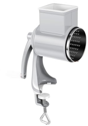 Manual Food Grinder Hand Grain Mill with Table Clamp Crank for Wheat Spices Nuts Kitchen for Corn, Herbs, Wheat(White with 2blades)