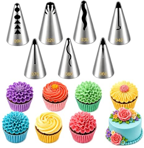 7 Pack Stainless Steel Seamless Piping Icing Tips, Pleated Skirt Piping Nozzle, Cake Decorating Tools for Pastry Fondant Cupcake Baker