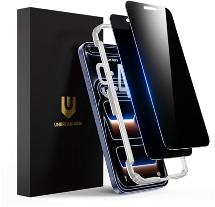 UNBREAKcable Privacy Screen Protector for iPhone 17 Pro, Full Coverage Shatterproof Tempered Glass [True 28°Anti Spy] [9H Hardness] [Easy Installation Frame] 2-Pack Private Screen for iPhone 17 Pro