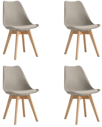 eacommerce | Set 4 sedie da cucina | Polipropilene, gambe in legno, cuscino in pelle PU | Design ergonomico, facile da montare, stile moderno | Comfort e versatilità per sala da pranzo (Tortora)