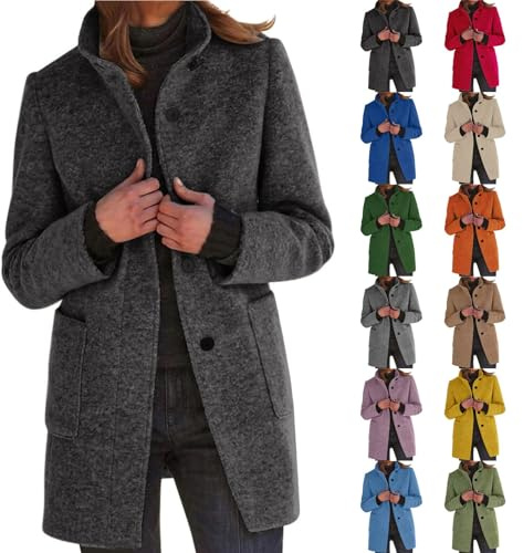 Damen Mantel Lang Wollmantel Wintermantel Elegant Trenchcoat Herbst Warm Winterjacke Einfarbig Reverskragen Langarm Woll Klassische Damenmäntel Wintercoat Warmer Mantel Für Frauen Herbstmantel
