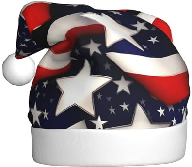 GUOLGP Weihnachtsmütze mit amerikanischer Flagge, Sterne, Streifen, bedruckt, festliche Weihnachtsmannmütze, Unisex, Weihnachtsmannmütze, Party-Kostüm-Zubehör
