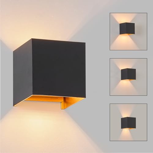 Homefire LED Wandleuchte Innen Wandlampe Aussenlampe Schwarz Gold G9 3000K | Wandbeleuchtung Aussen Außenwandleuchte Up Down IP65 Wandstrahler Außenlampe für Hauswand Treppenhaus Flur Garten