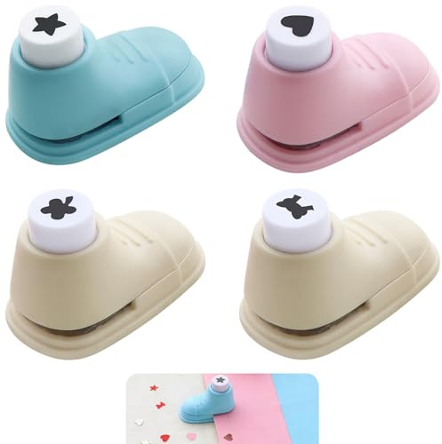 4-teiliges Motivstanzer Set, kleine Papierstanzer mit Herz, Stern, Kleeblatt und Schleife, Motivlocher für Scrapbooking, Karten, Fotoalben und Papierdekoration
