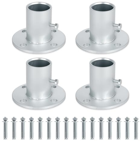 4-Pack Chain Link Fence Post Floor Flange, Compatible with Pipe with 1-3/8 in OD