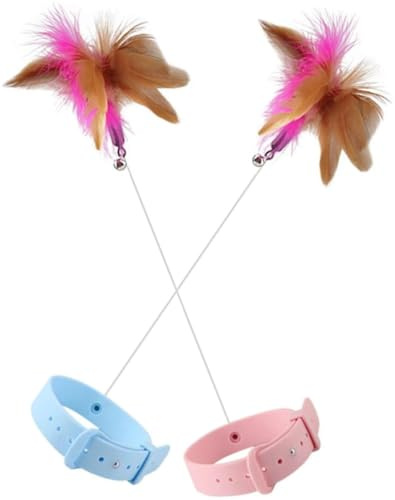 TOYANDONA Collare per Gatti Interattivo Bacchetta e Piume, Set da 2 Pezzi Rosa e Blu, Leggero e Sicuro per Gioco Domestico di Gattini