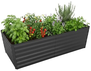 Relaxdays Huerto Elevado Rectangular, Metal galvanizado, 57 x 180 x 90 cm, para hortalizas, Hierbas, Flores, Antracita