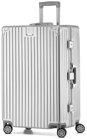 KOFA Zurich resväska XL 75 cm med aluminiumram, hård skalväska, spinner med 4 hjul, TSA-dubbellås, check-in-väska 94 L (Silver)