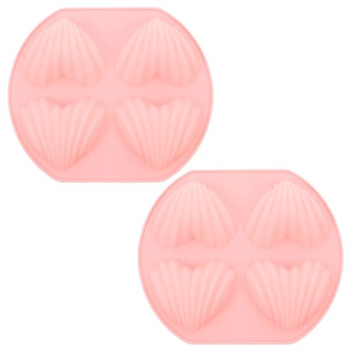 LOPUNER 2pcs Nonstick Silicone Heart Shape Madeleine Cake Molds Pink Baking Pan Set for Oven Cupcake Bakeware Home Baking Tools