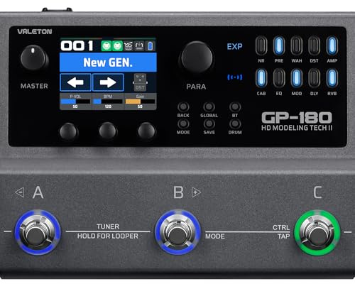 Valeton GP-180 Gitarren-Multieffektpedal – Über 200 Effekte, NAM- und IR-Loader, 12-Modul-Signalkette, 6-In/4-Out USB-Audio-Interface, Bluetooth, Looper und Drumcomputer