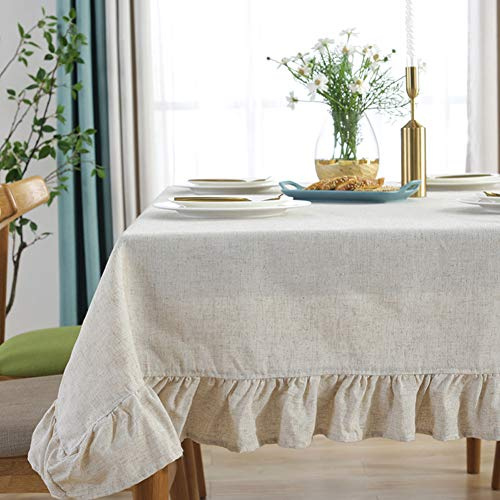 AMZALI Cotton Linen Tablecloth Flounces Fabric Dust-Proof Table Cover for Kitchen Dinner Picnic Table Cloth Home Decoration (Square, 55 x 55 Inch, Linen)