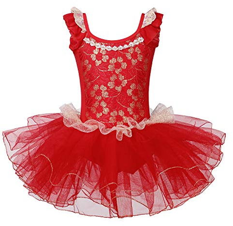 ZNYUNE Mädchen Ballettkleid Ballettanzug Tanzkleid Kinder Tanzkleidung Spitzenkleid B204 Red L