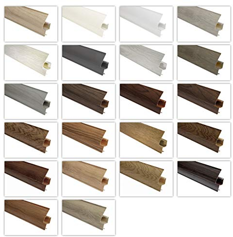 LEMAL Sockelleisten und Zubehör - PVC Fußleisten 65x23mm mit Kabelkanal - (8607 Holzoptik Nussbaum, 2 Meter) Laminatleisten Kabelführung Vinyl