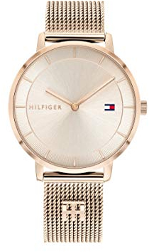 Tommy Hilfiger Analog Quarzuhr für Damen mit Rotgoldfarbenes Edelstahl-Mesh-Gliederarmband - 1782287