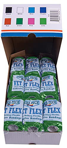 Dura-Tech Vet Flex Green Bandage First Aid Wrap | for Horses, Dogs and Others | Self-Adhesive Cohesive Tape | 4” Wide and 5 Yards of Length | Package of 18 Rolls