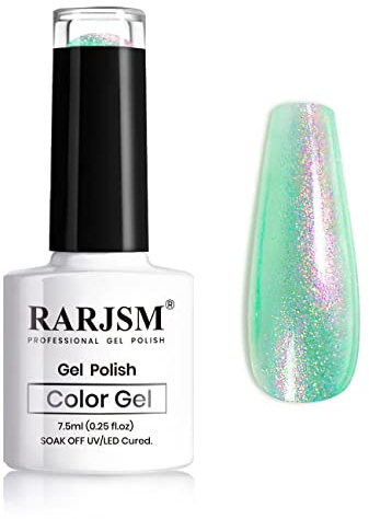 RARJSM Gel Nail Polish Mermaid Effect,Mint Green Pearl Shell Glitter Nail Polish,Sparkle Shiny Magic Clear Pastel Nail Gel Need Cured With UV Led Nail Lamp 1 Piece 7.5ml Nail Art Manicure (DZ11)