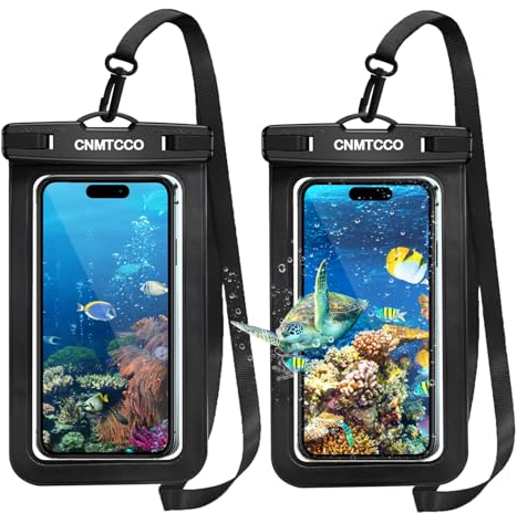 CNMTCCO wasserdichte Handyhülle, 2 Stück 7 Zoll IPX8 Unterwasser Handyhülle, Wasserfeste Handytasche für iPhone 11 12 13 14 15 Pro Max SE XS XR 8 7 Samsung S22 S23 Huawei Xiaomi (Schwarz)