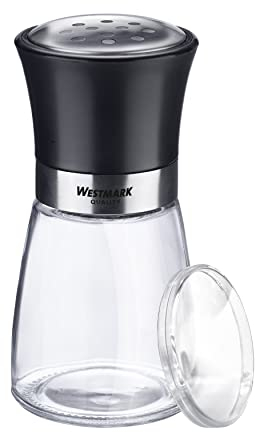 Westmark Gewürzstreuer, Mit Aromadeckel, Grobes Lochbild, Fassungsvermögen: 190 ml, Glas/Rostfreier Edelstahl/Kunststoff, Blacky, Transparent/Schwarz/Silber, 63512260