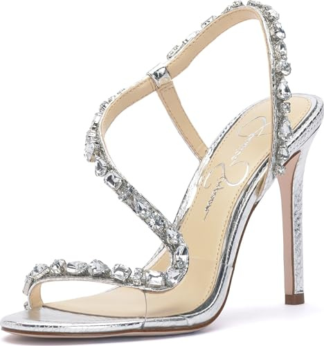 Jessica Simpson Women's Jaycin Embellished Heeled Sandal, Silver/Clear, 7 UK