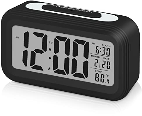 Sarsumir Digitaler Wecker, Wecker Digital LED mit Licht Temperaturanzeige Wecker Ohne Ticken mit Datums Snooze Funktion für Kinder Mädchen Jungen Erwachsene Reisewecker Batteriebetrieben, Schwarz