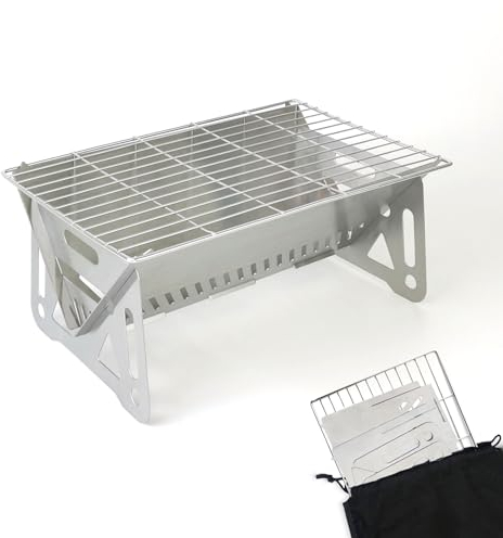 PHOJEWI Mini griglia portatile a carbone, piccola griglia per barbecue, braciere da tavolo, campeggio, patio, all'aperto, in acciaio inossidabile, pieghevole, per zaino in spalla