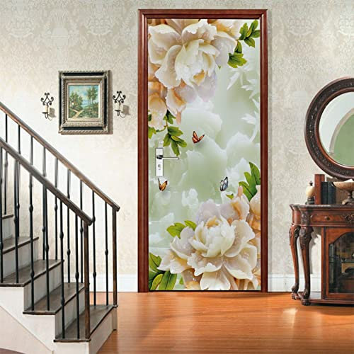 A.Monamour Türtapete Selbstklebend Türfolie Türposter 3D Blumen Und Schmetterlinge Vinyl Folie Türdeko Tapete Wandbild Türaufkleber Türtattoo 77 x 200 cm