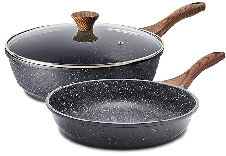 SENSARTE - Sartén antiadherente con revestimiento de granito suizo, sartenes para tortillas, batería de cocina saludable, sin PFOA (sartén de 20,3 cm y sartén de 3,5 QT)