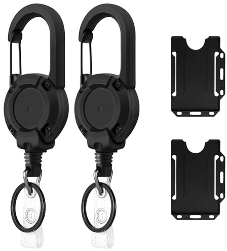 2 Pack Heavy Duty Retractable Keychain, Retractable Lanyard Keyring Badge Reel with 25” Thick Steel Cord(Holds 8 Ounces) and 2 Pack Id Badge Holder