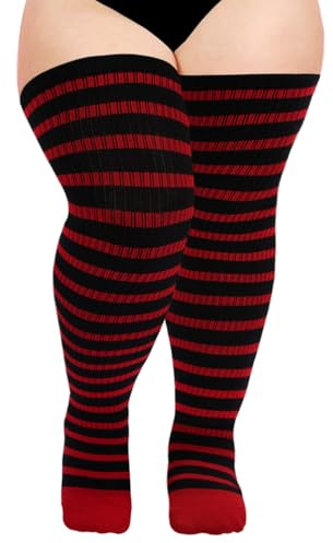 Moon Wood Calze Alte Taglia Grande Donna, Cotone Elastico Confortevole per Halloween, Sport e Yoga – Adatte a cosce fino a 89 cm,Nero e rosso