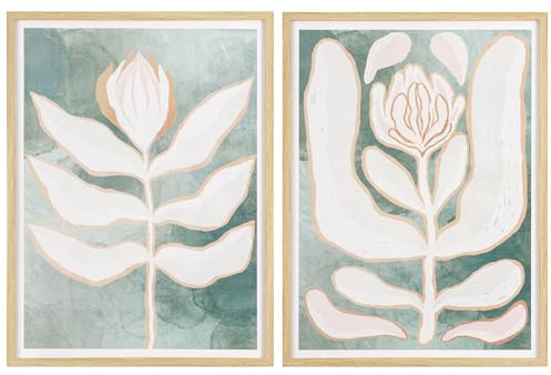 Baroni Home Set di 2 Quadri Moderni per Soggiorno in Canvas con Cornice in Legno Chiaro, Coppia di Quadri Stampa Alta Qualità, Decorazione Murale Colorata da Camera e Cucina, Fiori, 50x3x50 cm