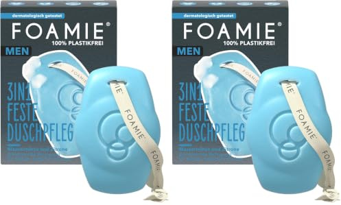 Foamie Festes Duschgel & Shampoo Männer Mit Wasserminze Und Zitrone, 3in1 Feste Dusche Und Gesichtsreinigung Erfrischender Duft, Feste Duschpflege Für Haut Und Haar, 90g (Packung mit 2)